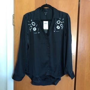 Lucky Brand Silky Embroidered Blouse L
